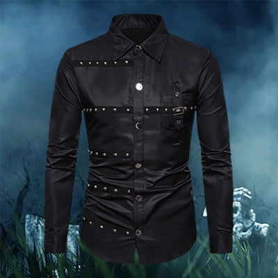 Halloween Gothic Studded Men’s Long Sleeve Shirt – Vintage Party Wear