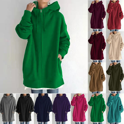 Oversize Women Sweatshirts Hoodies Winter Zipper Pocket Jacket Coat