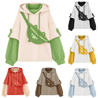 personality bag cute suit winter warm patchwork sweatshirts long sleeve pullover y2k