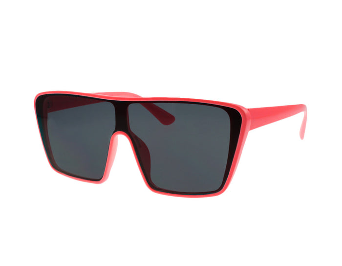 Retro sunglasses with dark lenses and an eye-catching orange frame